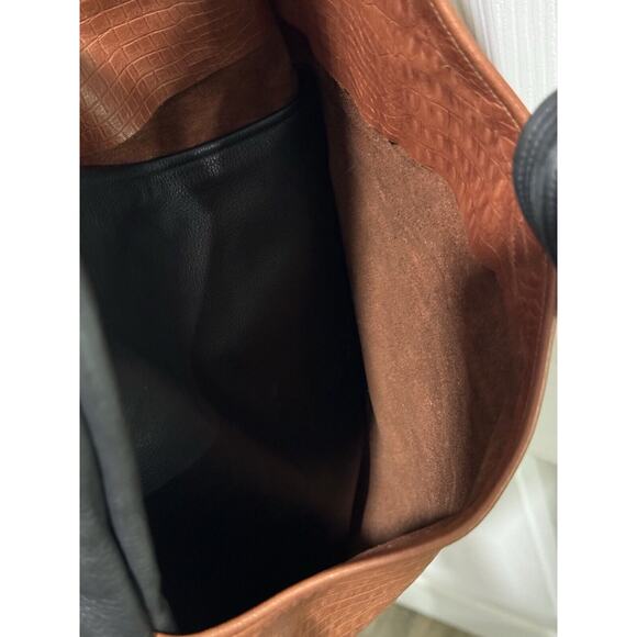 Black Brown Soft Textured Pebbled Leather Boho Bag Large Hobo Handbag Satchel - Picture 7 of 10